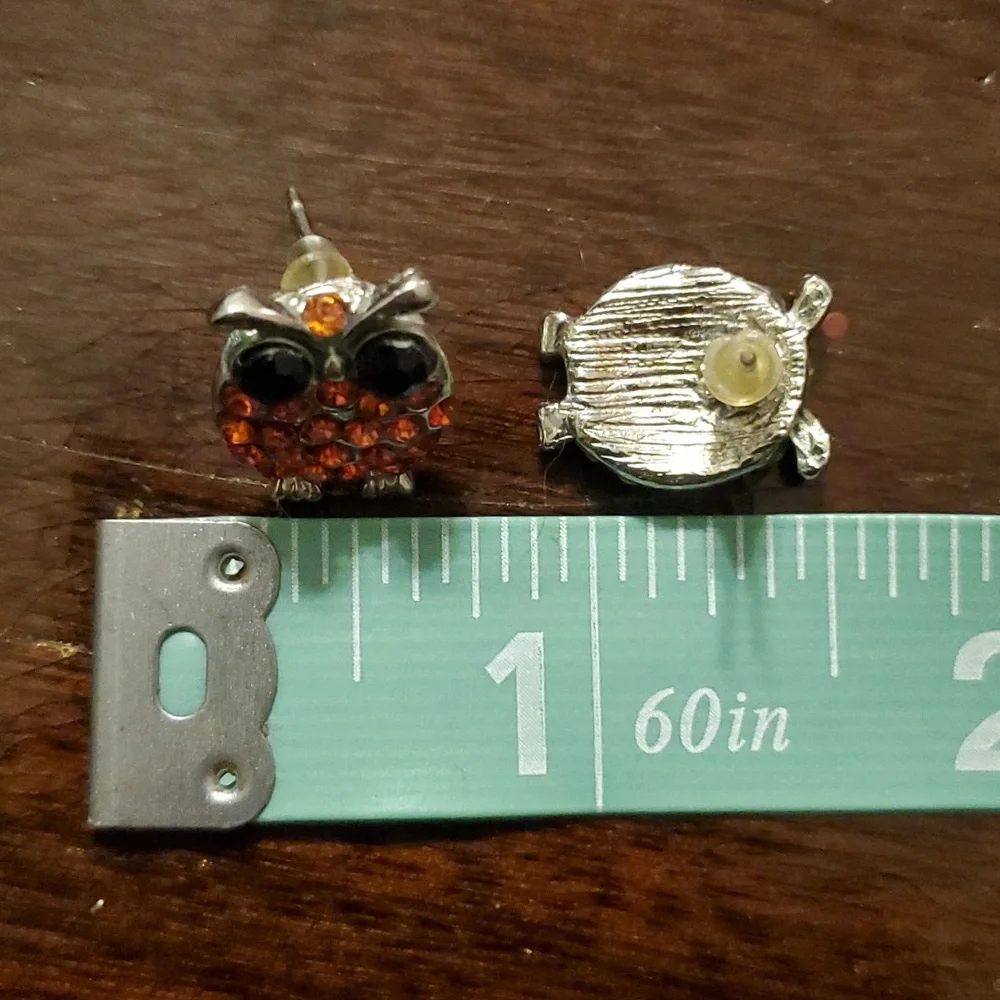 Red rhinestone gemstone bejeweled owl post earrings